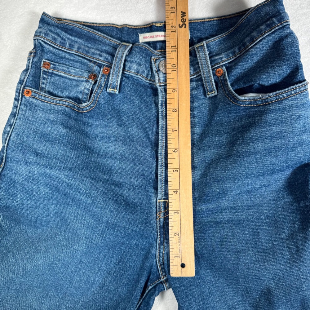 Levis Ribcage Straight Ankle Jeans Blue Denim Button Fly W25 L27 72693-0121 - Picture 9 of 10